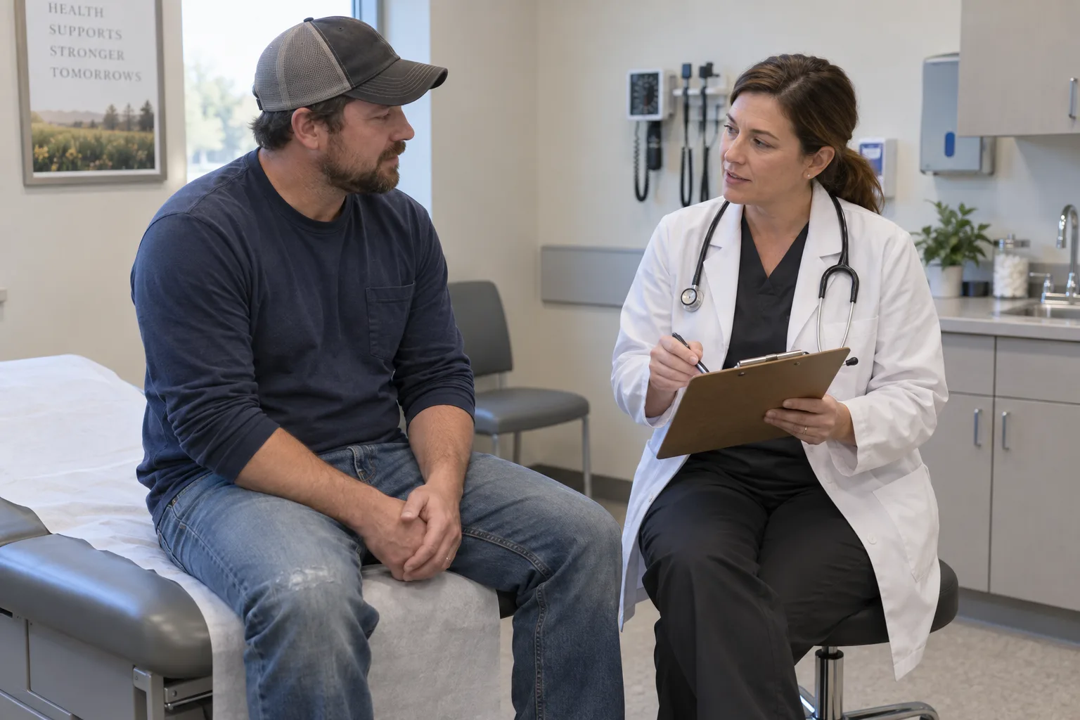 Indiana worker reviewing work restrictions with an authorized medical provider