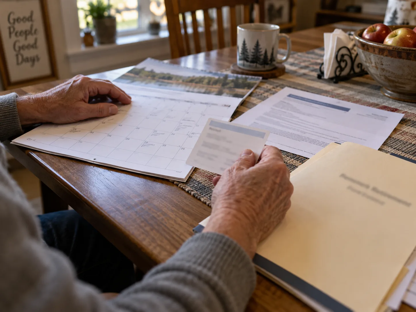 Worker organizing treatment dates, benefit notices, and retirement records