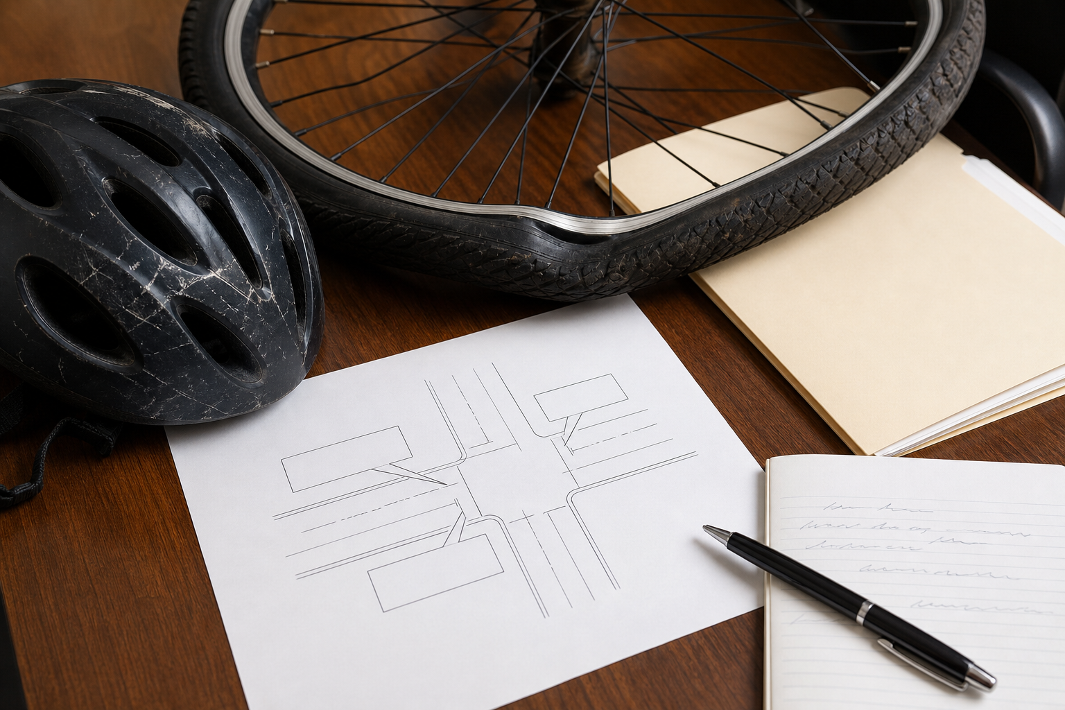 Helmet and crash diagram preserved for a bicycle accident claim