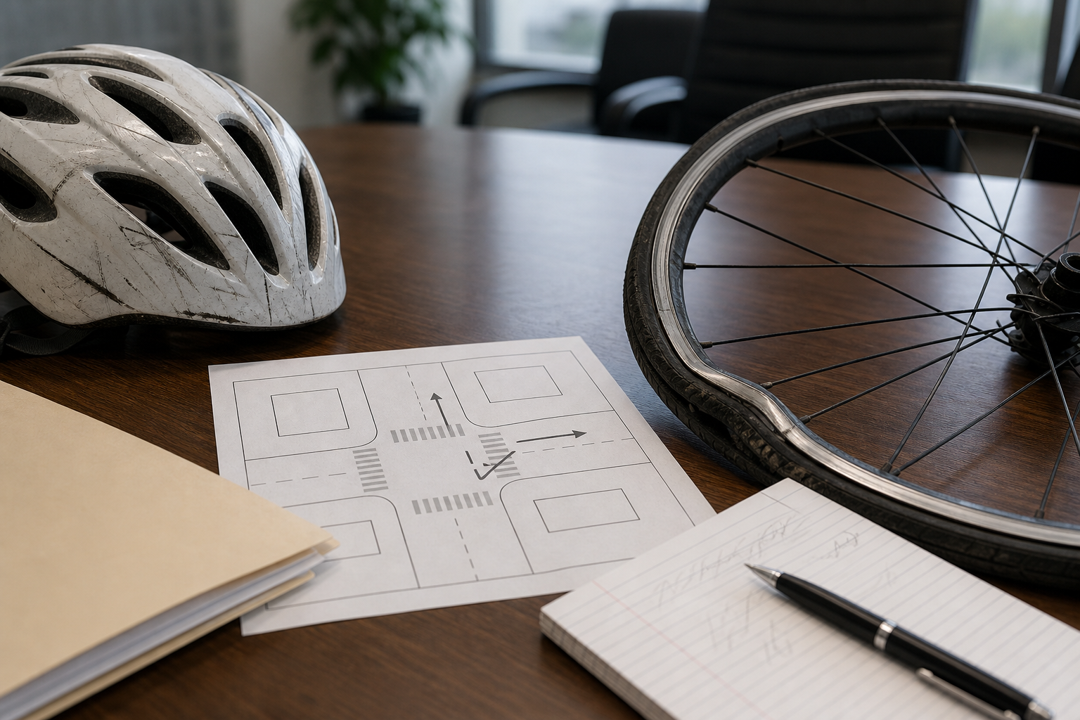 Attorney review of bicycle crash evidence and insurance materials