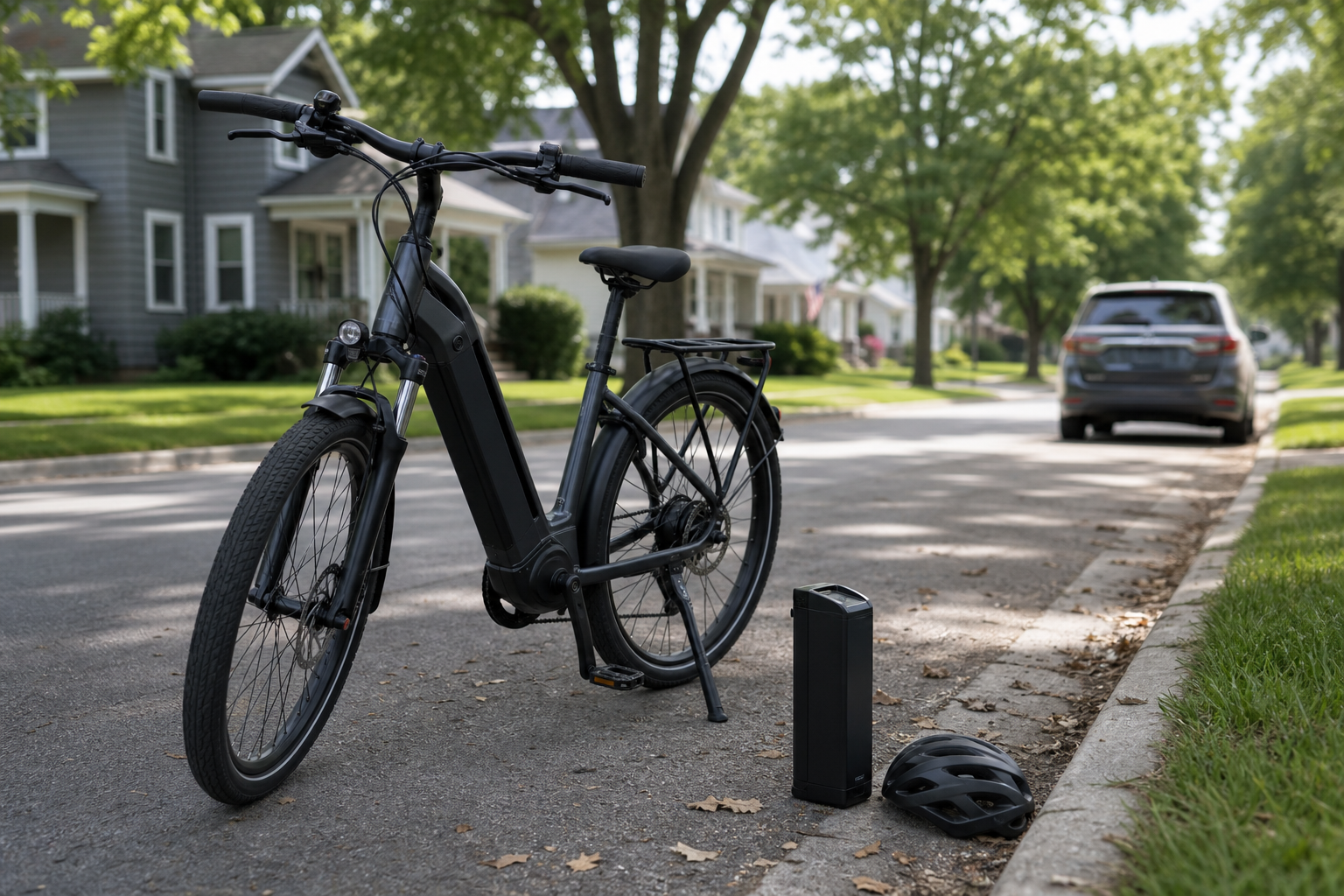E-bike evidence on a quiet Indiana residential street after a crash
