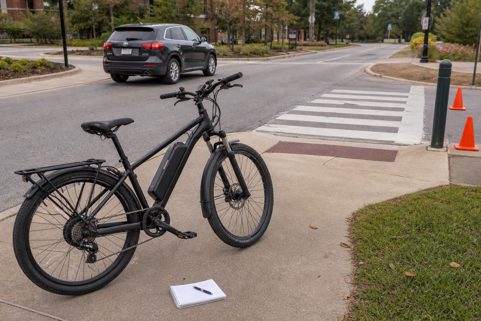 E-bike accident claim file with preserved evidence and Fort Wayne street context