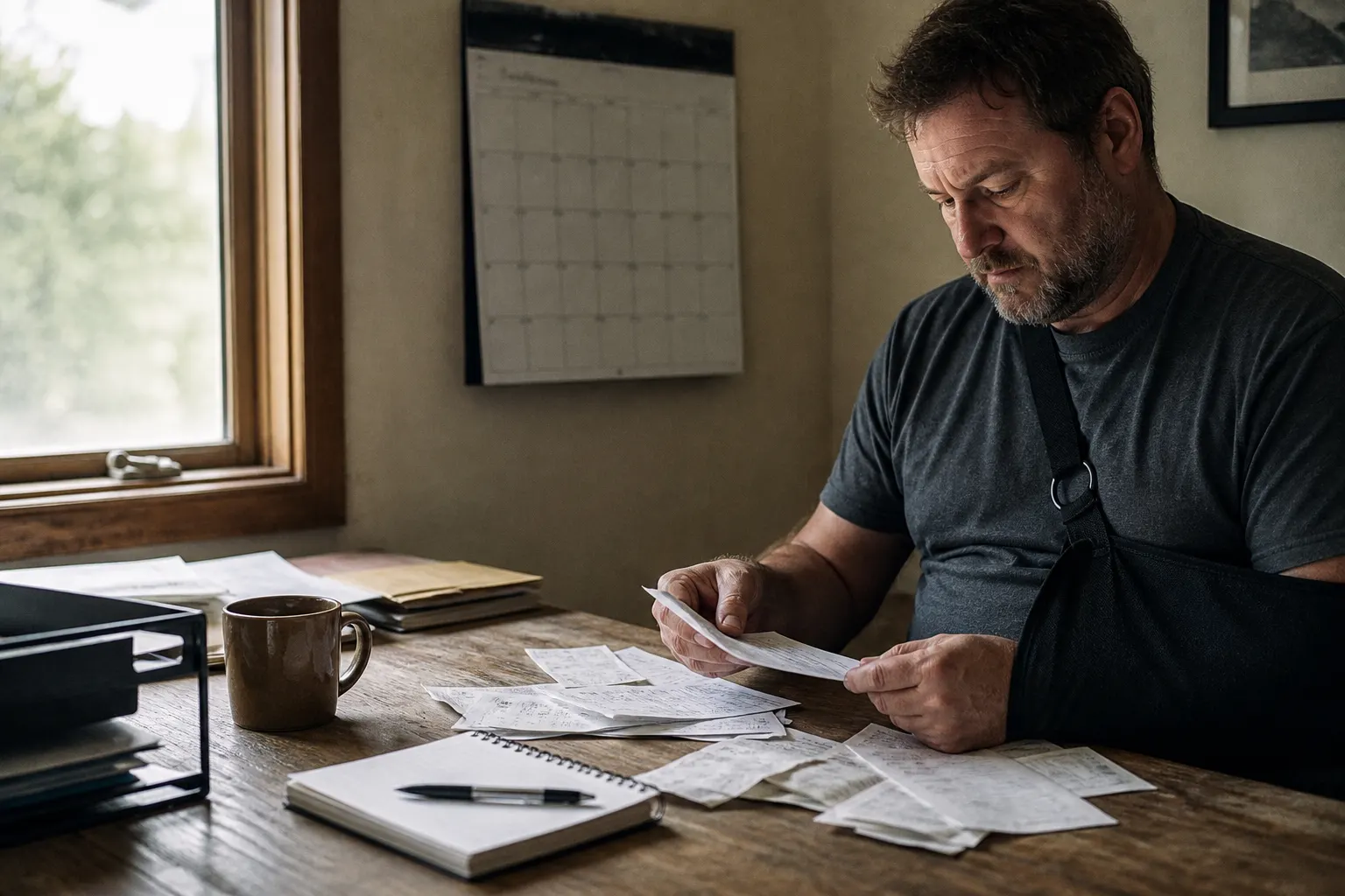 Delivery order records, a notepad, and a calendar on a wooden table