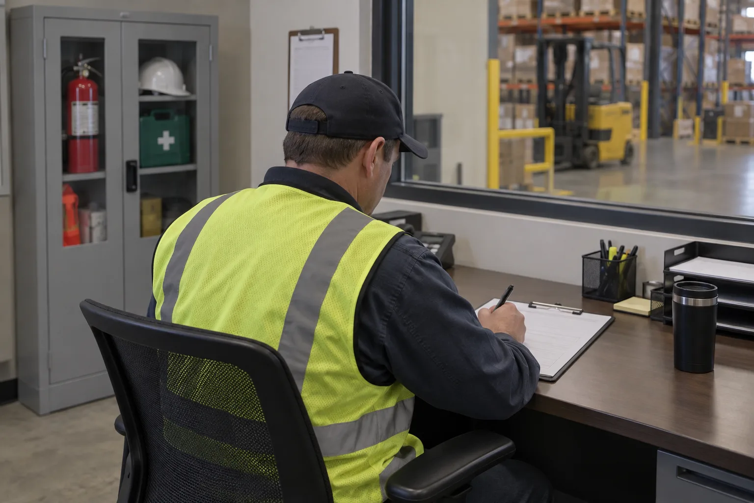 Workplace supervisor documenting an industrial safety incident