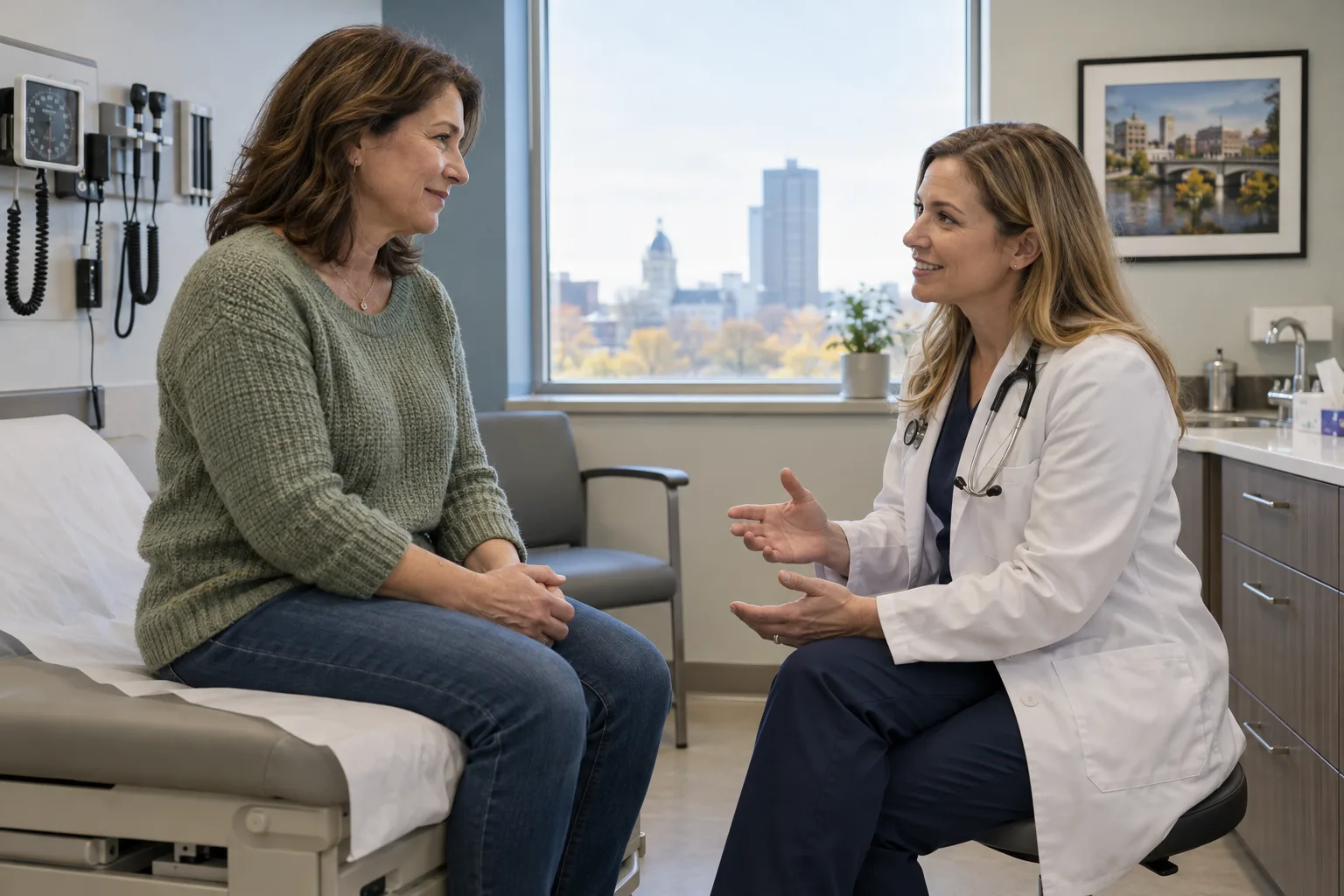 Patient discussing post-accident symptoms with a healthcare provider