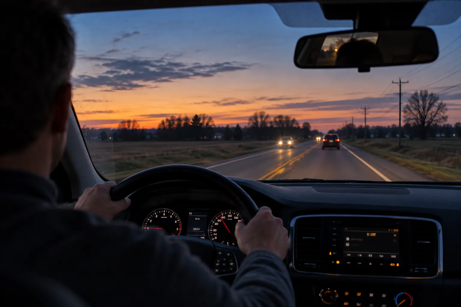 Driver carefully returning to an Indiana road after an accident