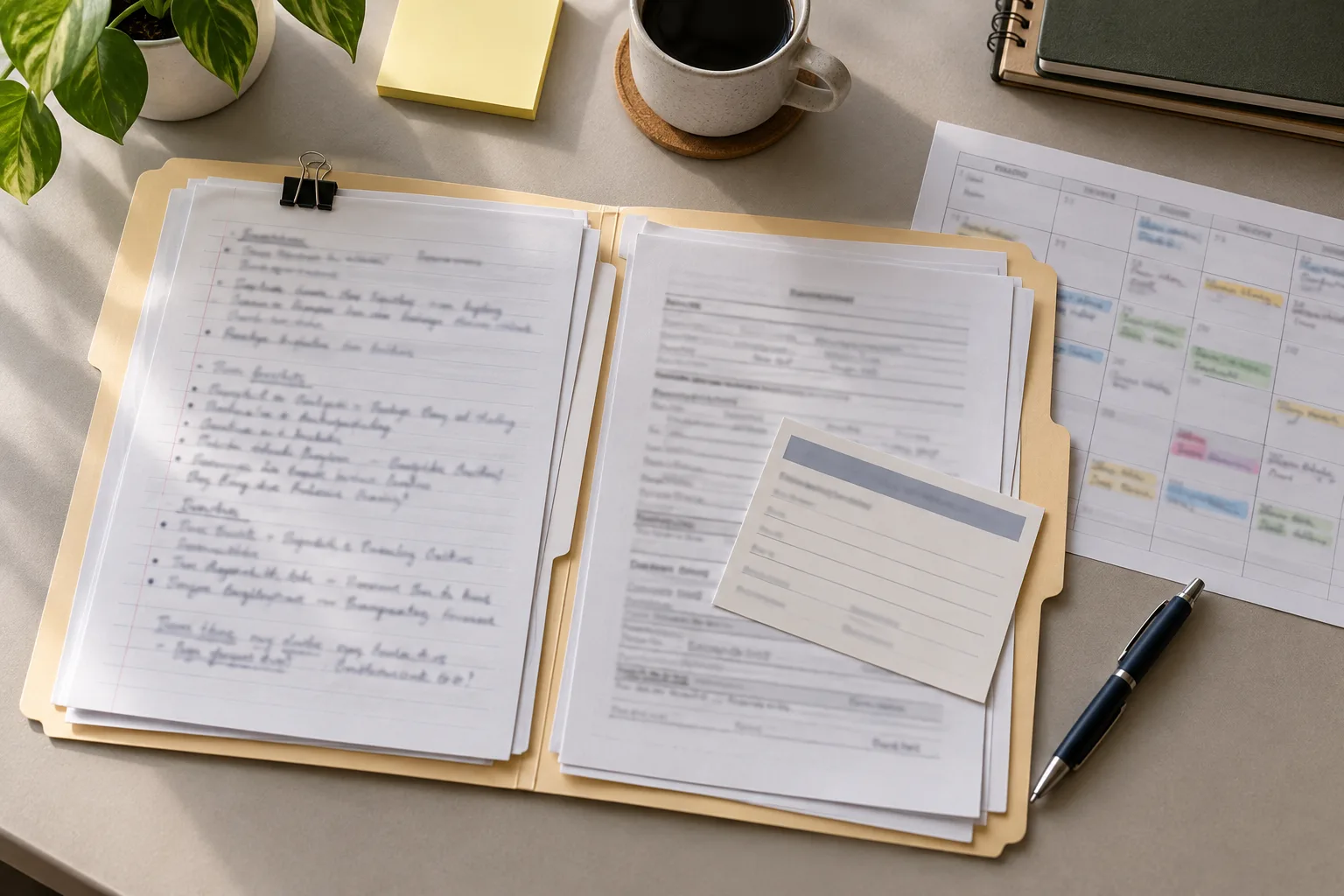 Organized incident, medical, and work records on a desk.