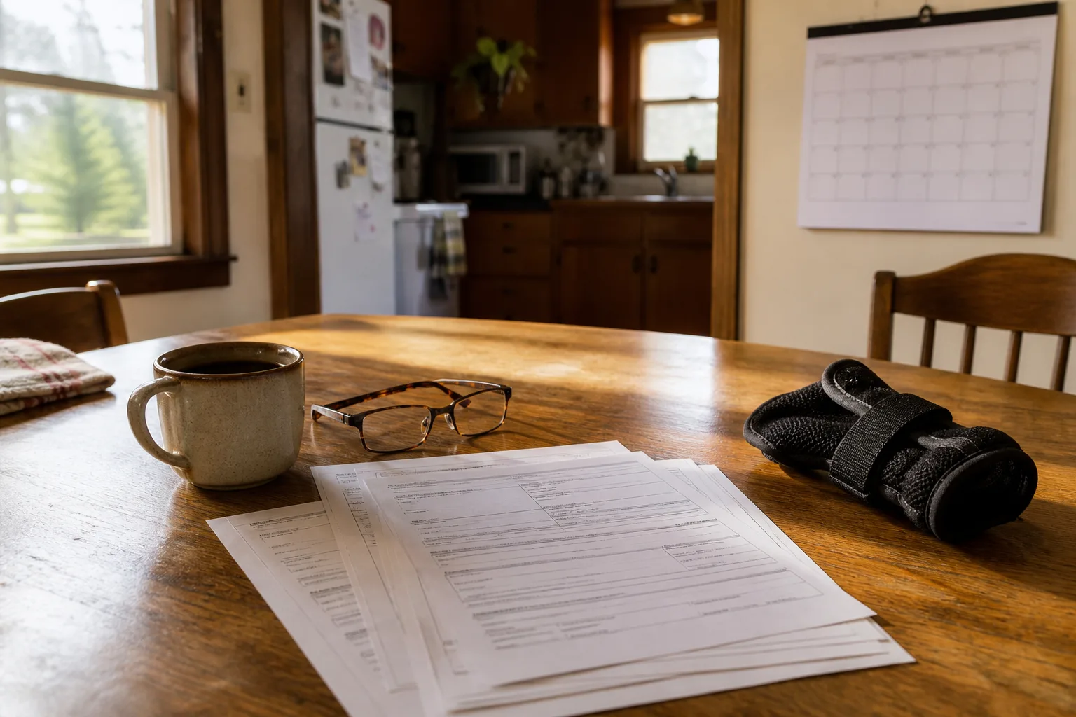 Incident paperwork and a calendar on a table
