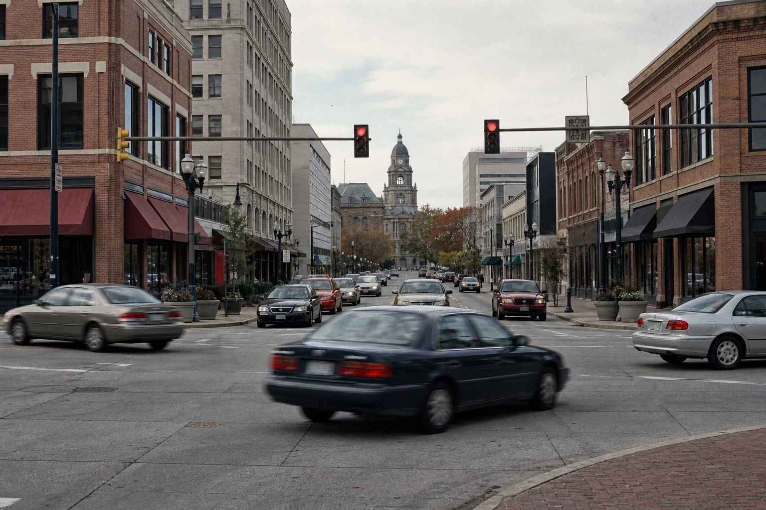 Fort Wayne car accident statistics show roughly 25 collisions per day across the city. Intersections like this one — multiple lanes converging under signalized control — drive the highest concentration of crashes in Allen County crash data.