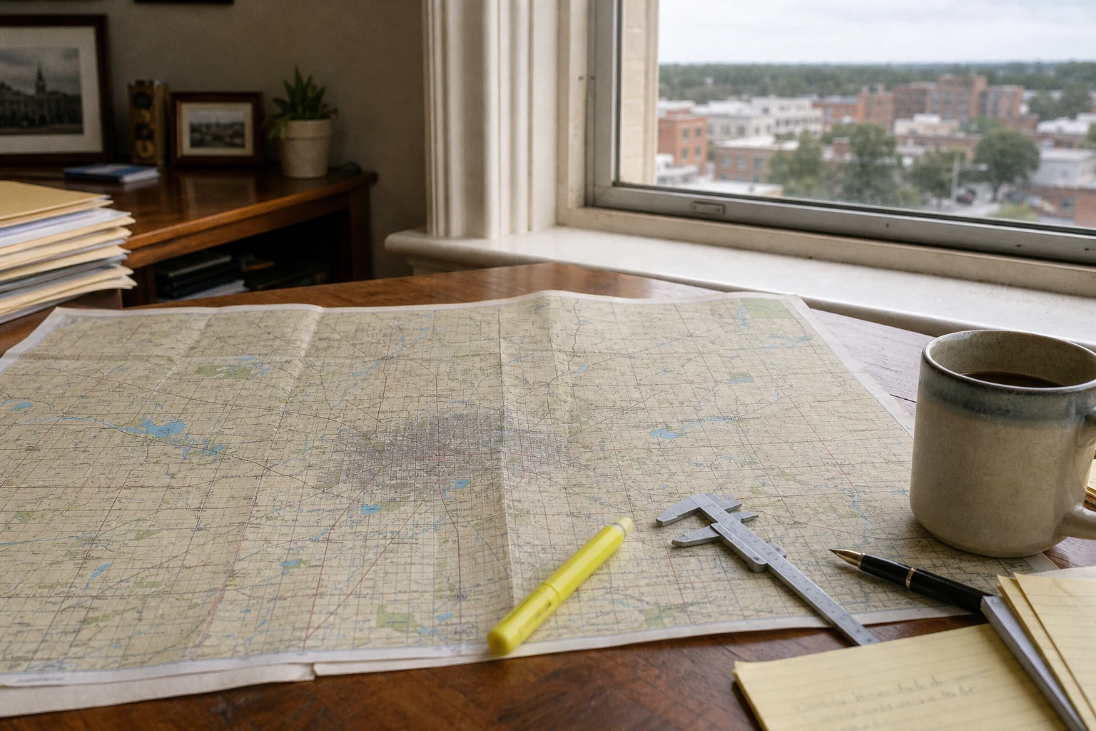 Allen County crash data on a Fort Wayne attorney's desk — the 12,698 collisions Allen County reported in 2023, broken down by jurisdiction (Fort Wayne, New Haven, Huntertown, unincorporated county). Fort Wayne accounted for roughly 72% of total Allen County crashes.