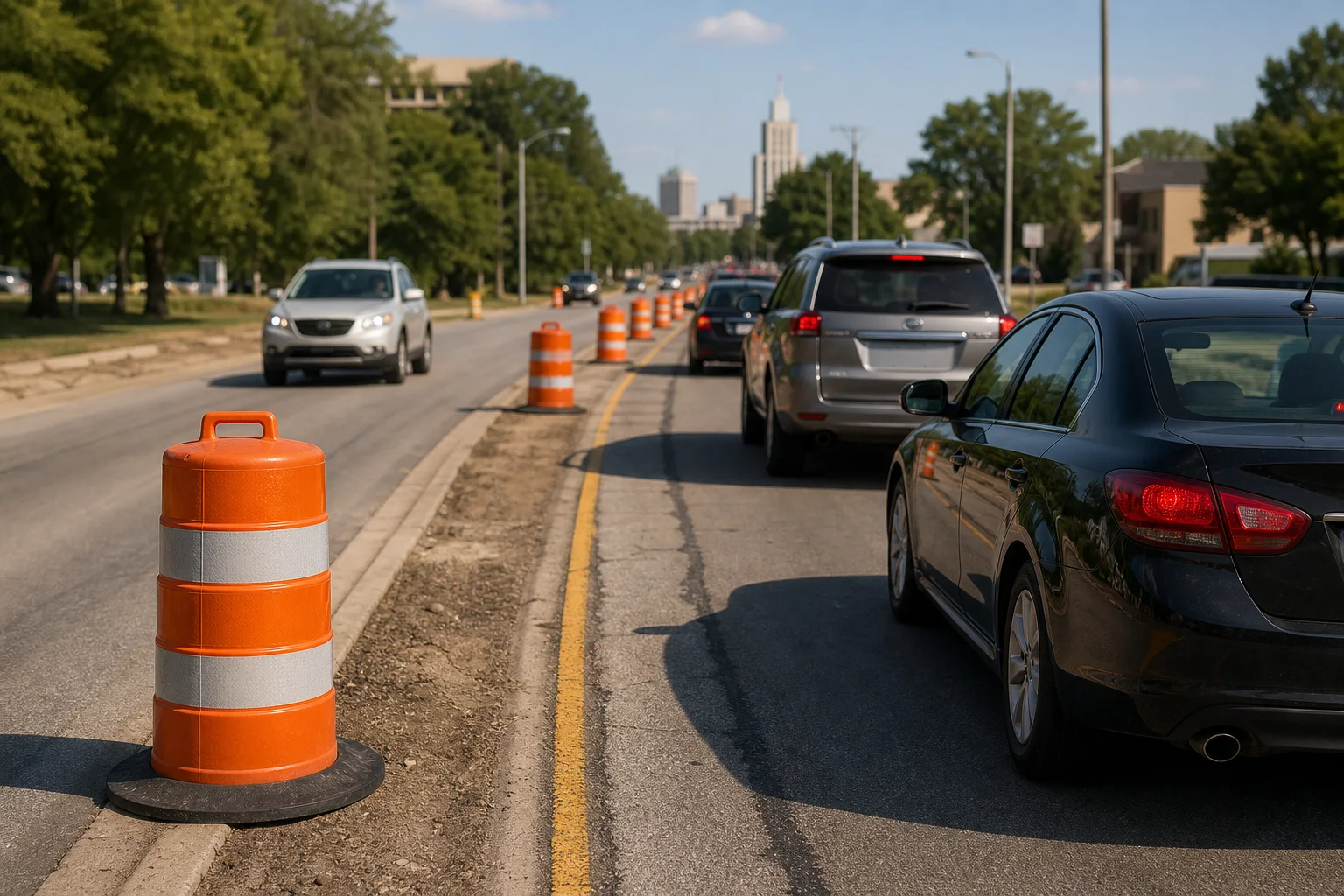 Phone documenting vehicle damage and construction-zone evidence after a Fort Wayne crash