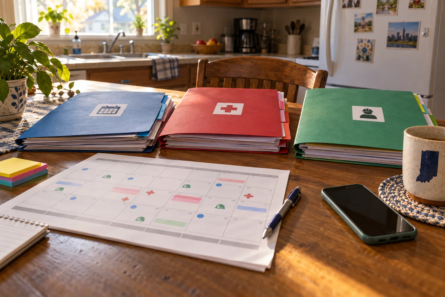 Illustration: Organized workplace injury records on a Fort Wayne home table