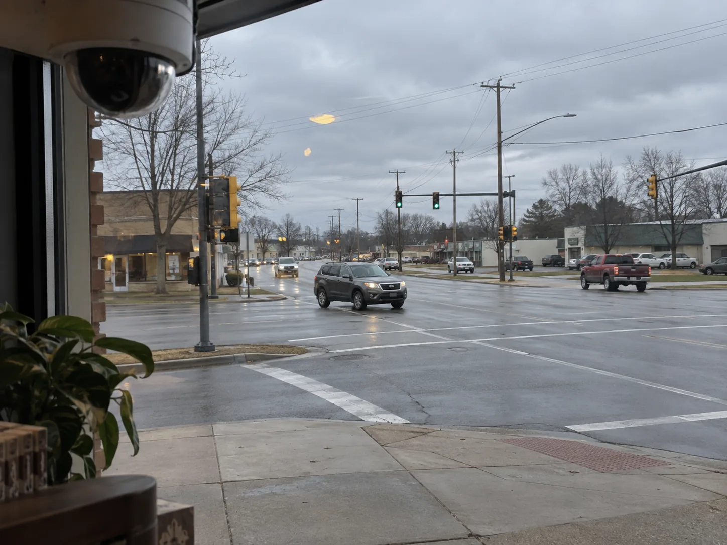Limited security-camera view of an Indiana intersection