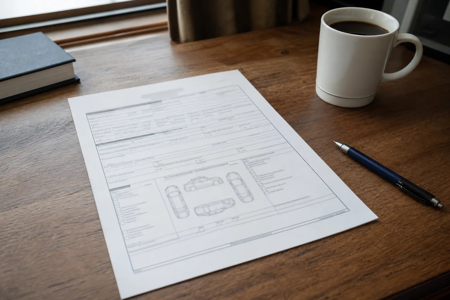 An Indiana crash report document and pen on a desk being reviewed for accuracy