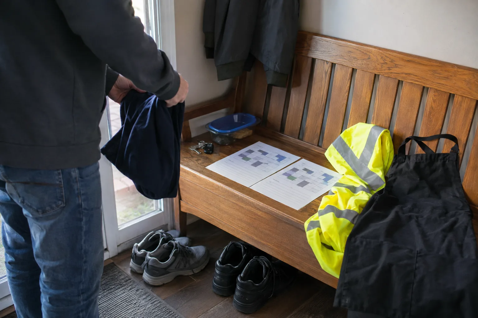 Work gear and schedules representing two separate jobs