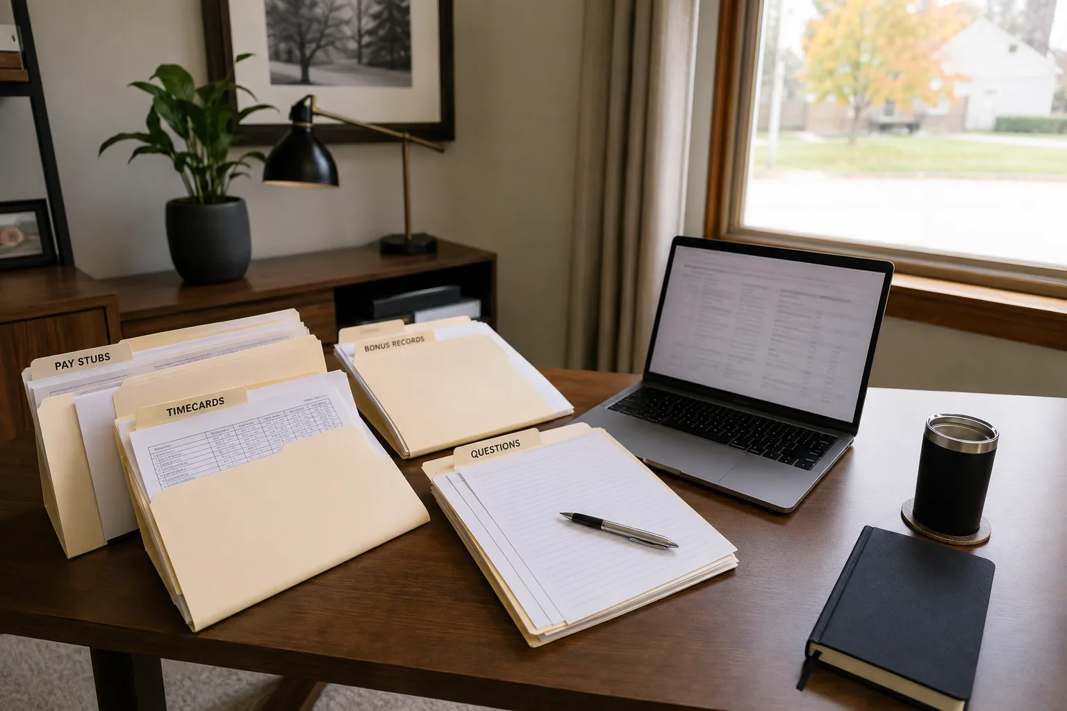 Organized wage records prepared for review