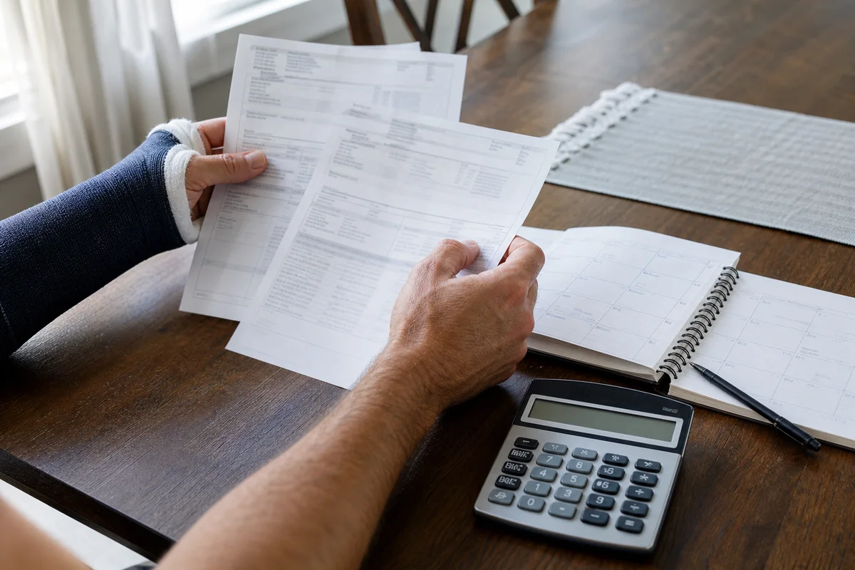 Injured Fort Wayne worker comparing weekly pay records for an Indiana workers compensation AWW calculation
