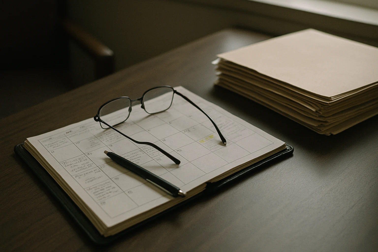 An attorney's desk in Fort Wayne with a case calendar and a marked filing deadline