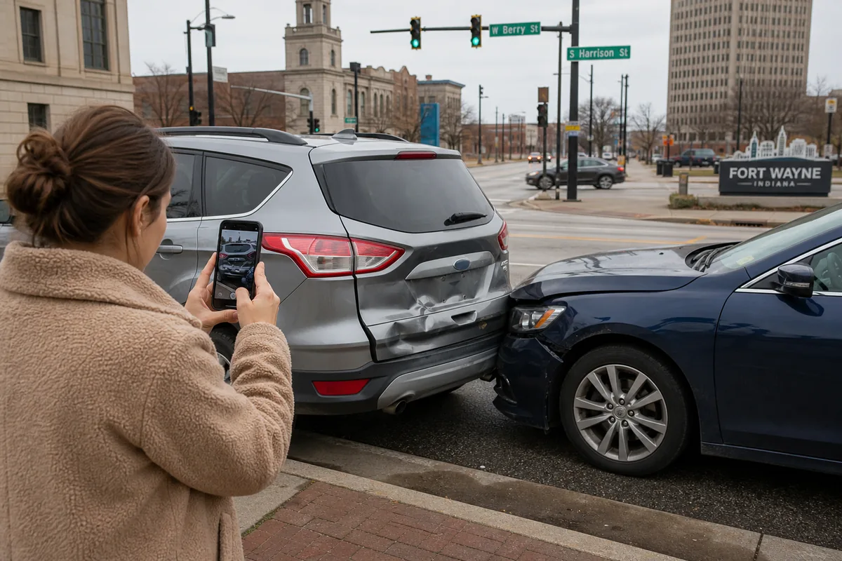 Fort Wayne intersection evidence being documented after a minor car accident