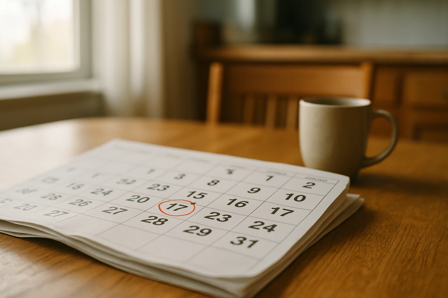 A wall calendar in a Fort Wayne kitchen showing the two-year statute of limitations for Indiana auto accident claims