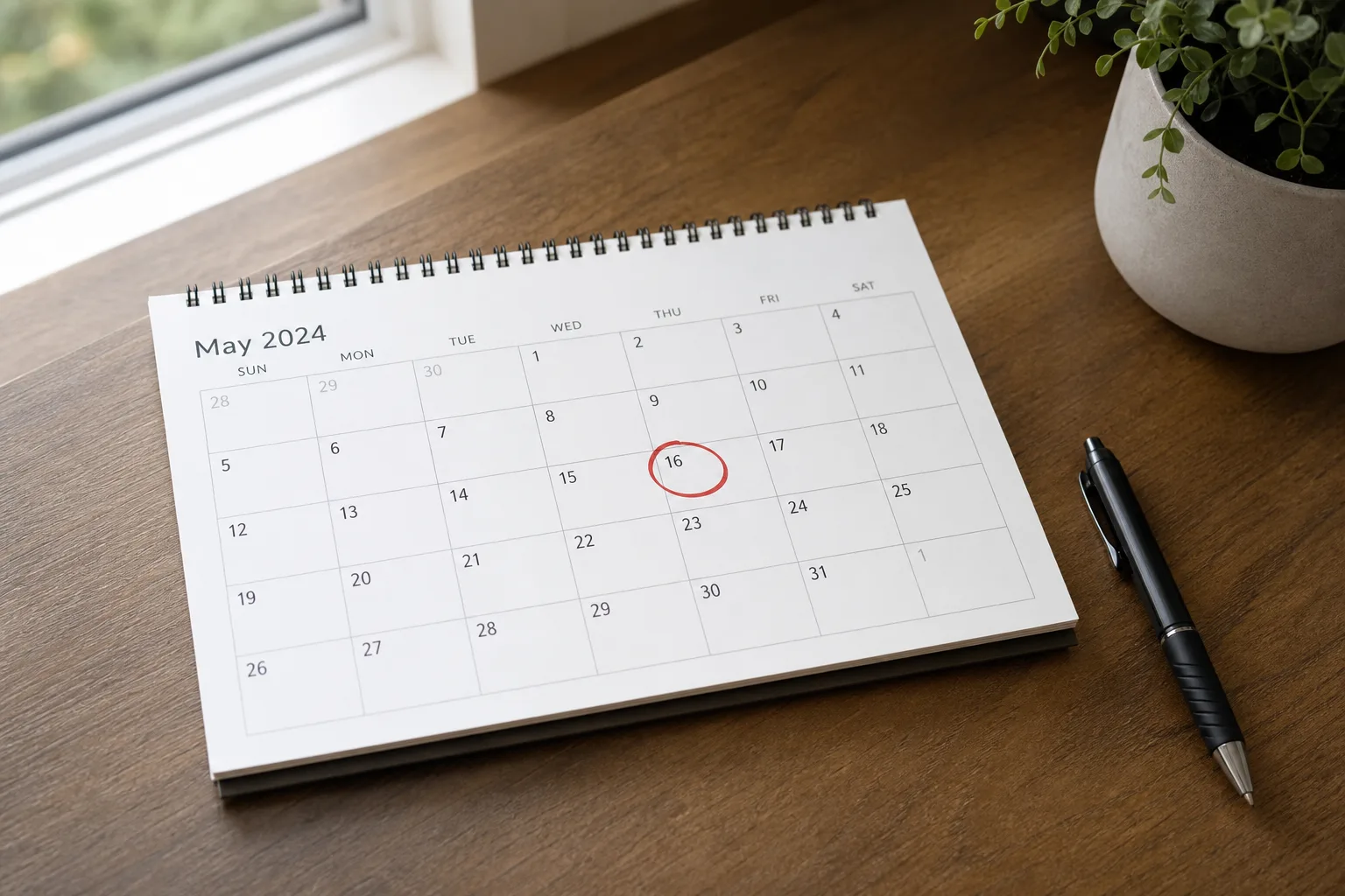 Calendar marking the 30-day deadline to report a work injury in Indiana