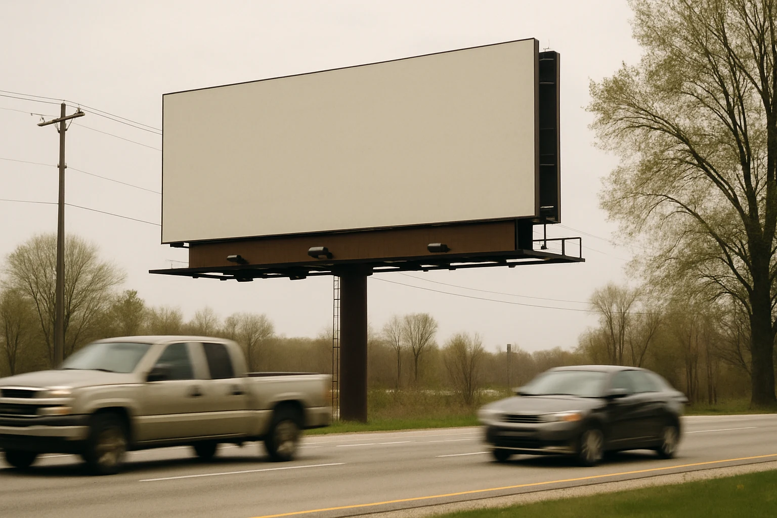 A Fort Wayne billboard advertising a personal injury law firm along Lima Road in bright daylight