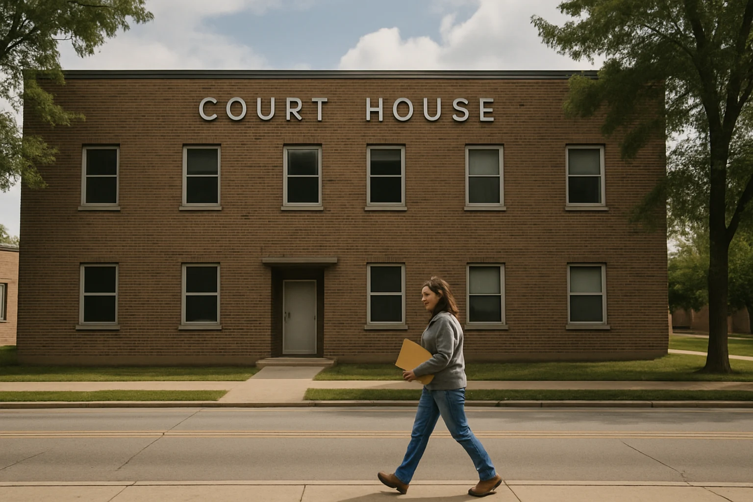 A Indiana civil courthouse exterior in bright daylight