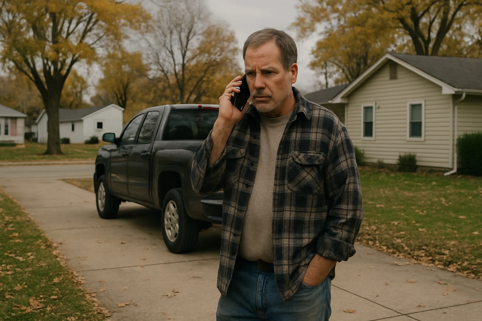 A Fort Wayne man calling his attorney from his driveway in bright daylight
