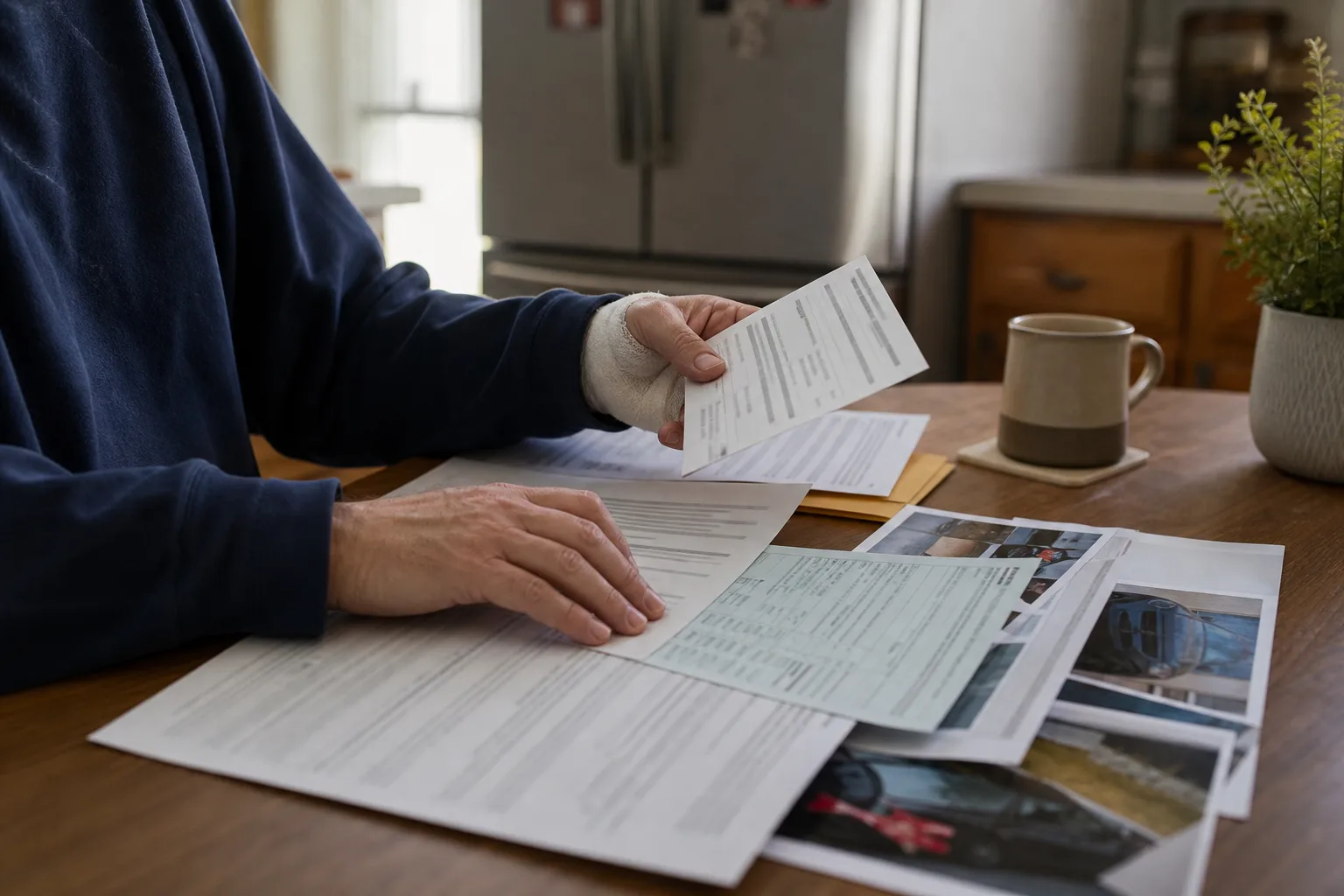 Person organizing records after an Indiana test-drive collision