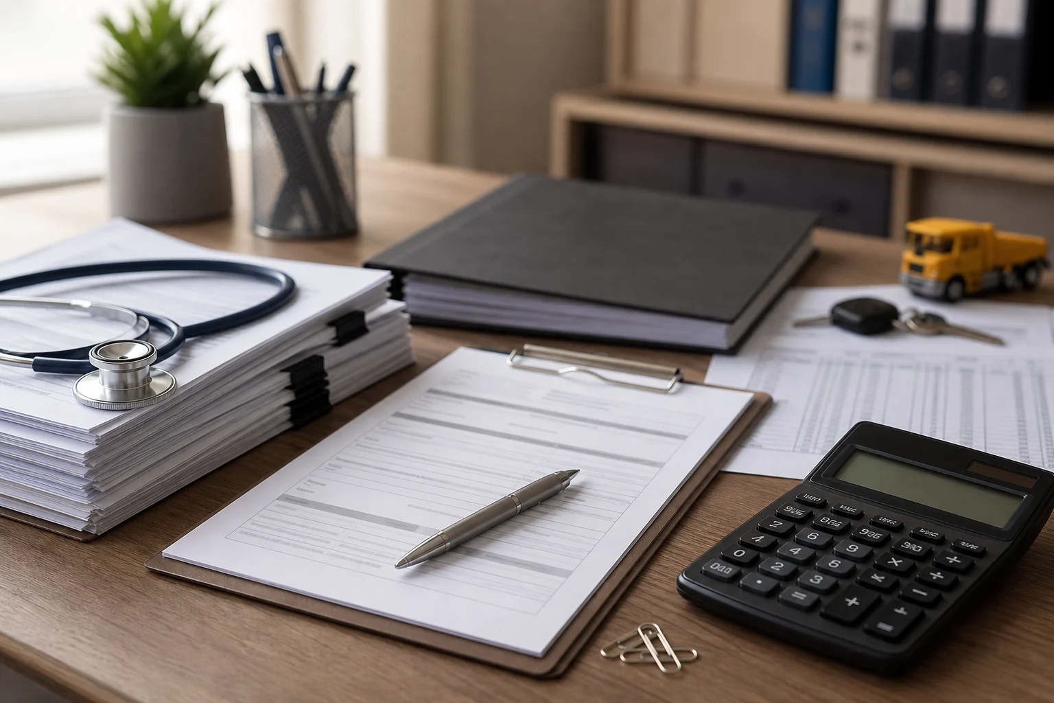 Medical and wage records used in an Indiana workers’ compensation vehicle crash claim.