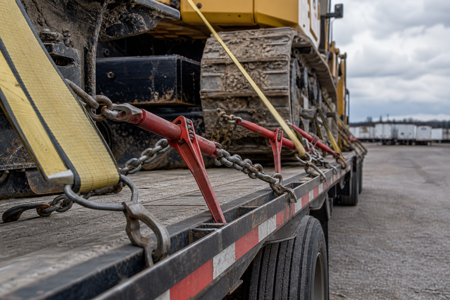 Cargo straps chains and anchor points on a commercial truck trailer