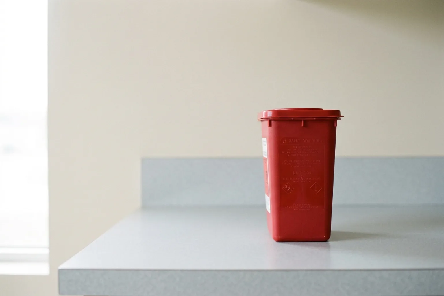 Closed sharps container in a clinic