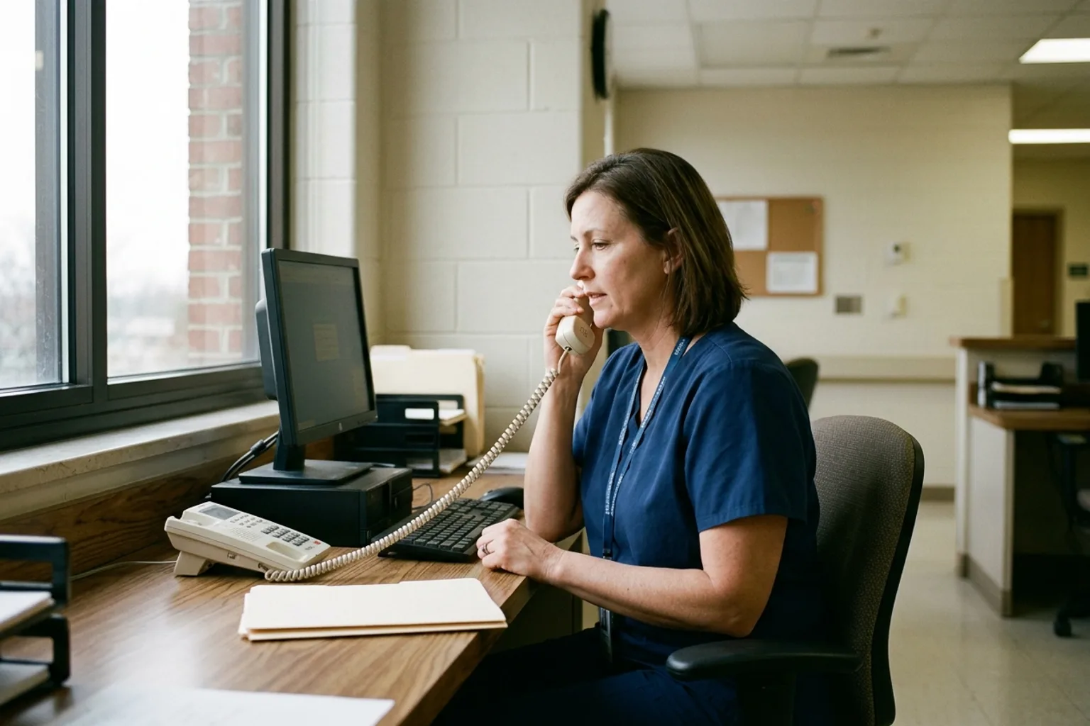 Healthcare worker making a telephone call