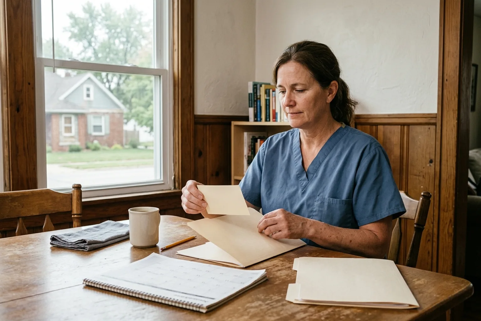 Healthcare worker organizing appointment documents