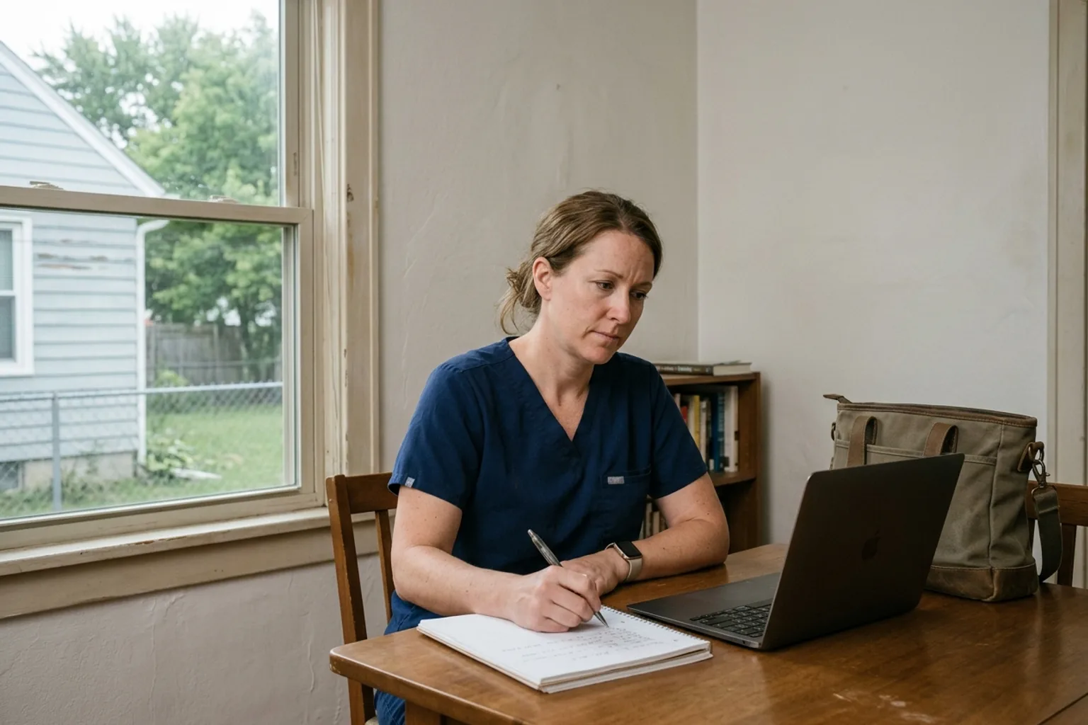 Healthcare worker keeping notes at home
