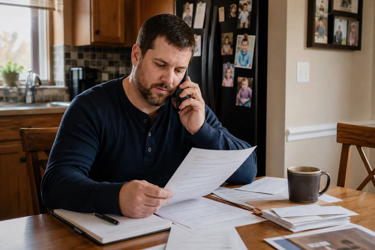Indiana worker discussing a benefit calculation while reviewing claim paperwork