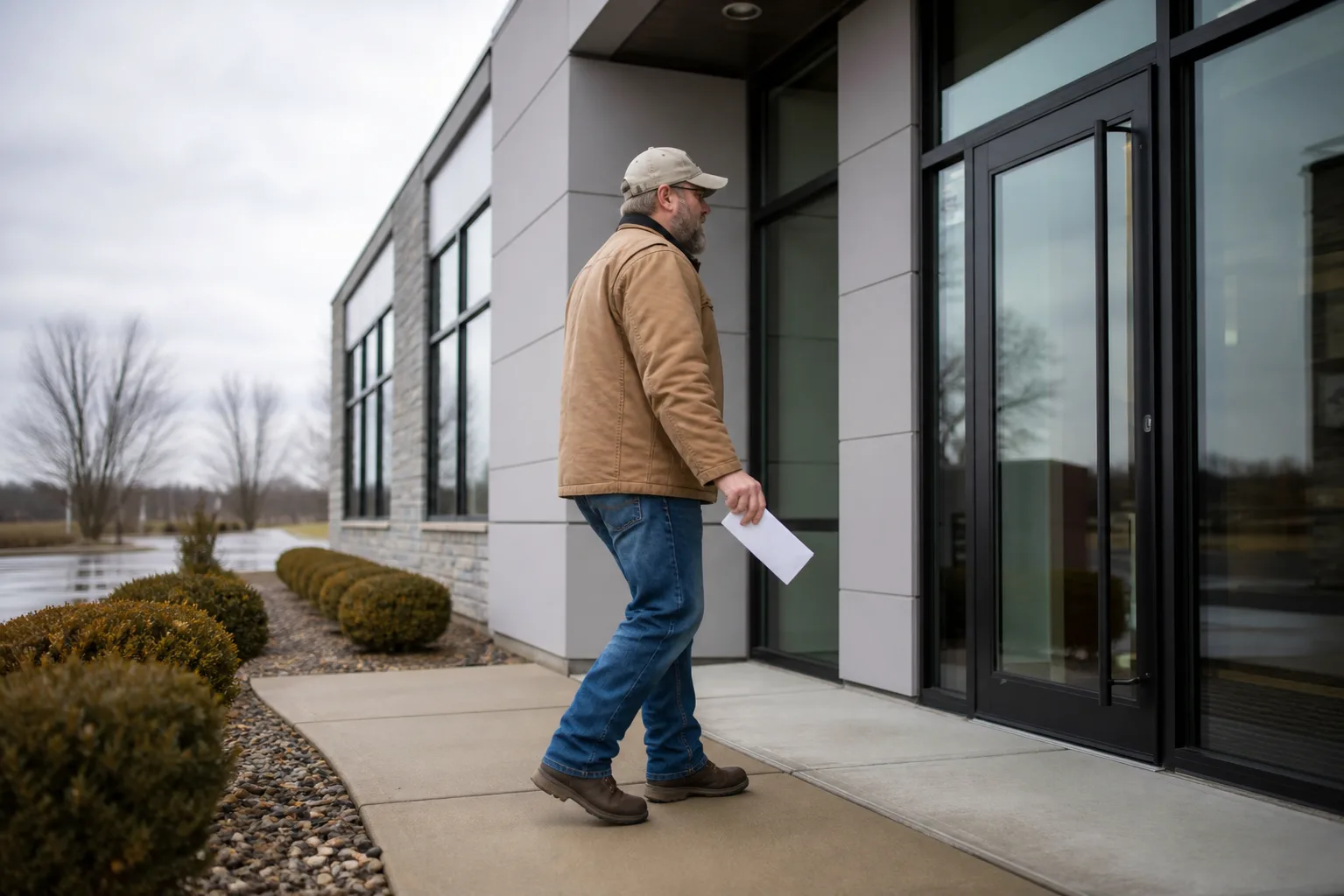 A worker carries prescription paperwork into a northeast Indiana medical clinic.