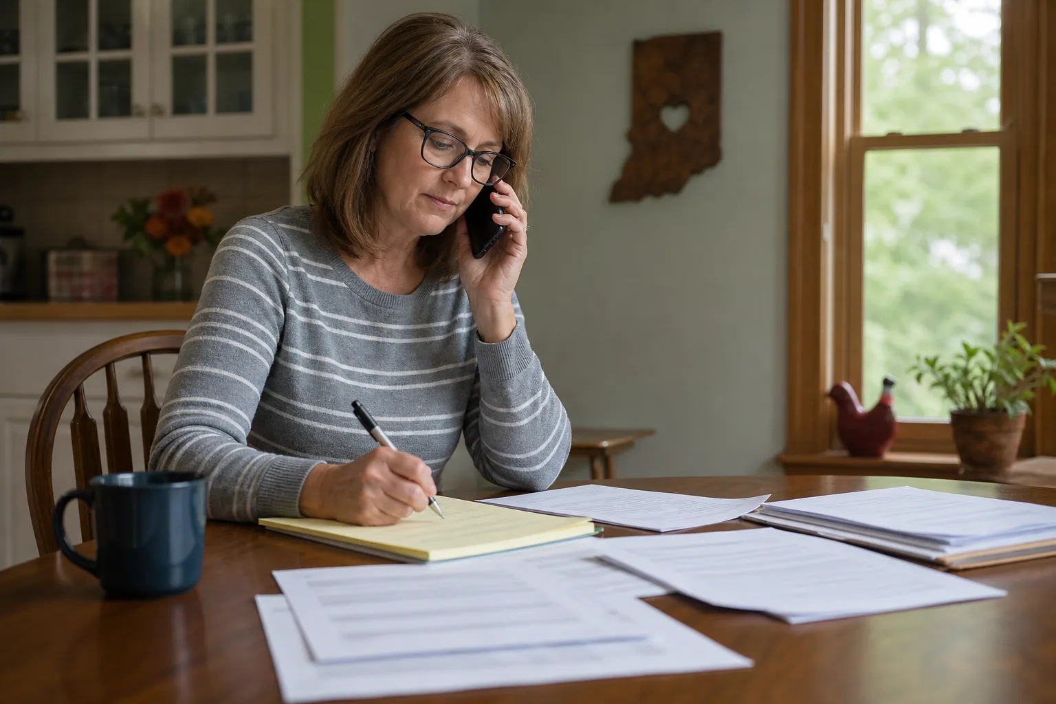 Passenger taking notes during a phone call with an insurance adjuster