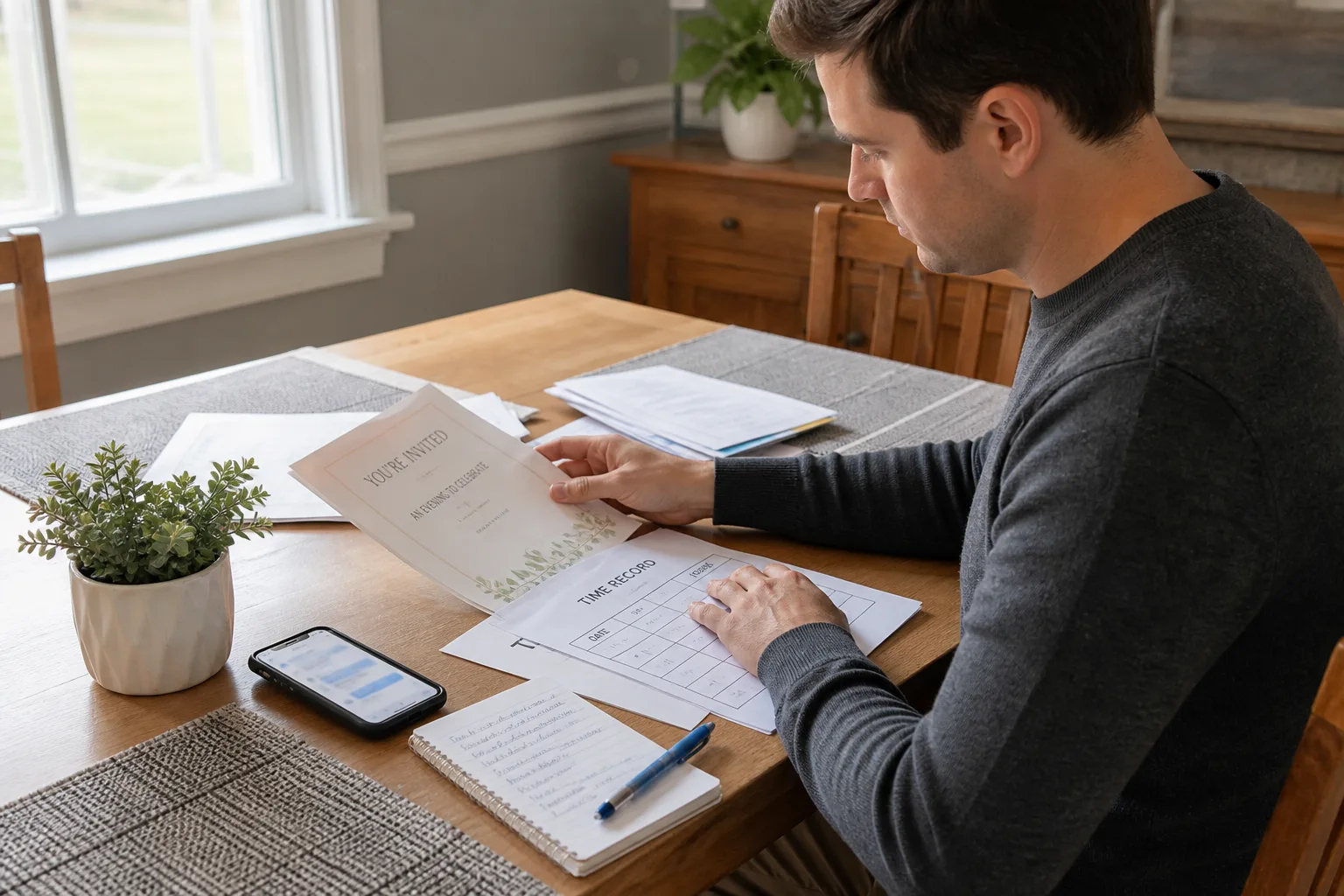 Employee organizing records after an injury at a company event