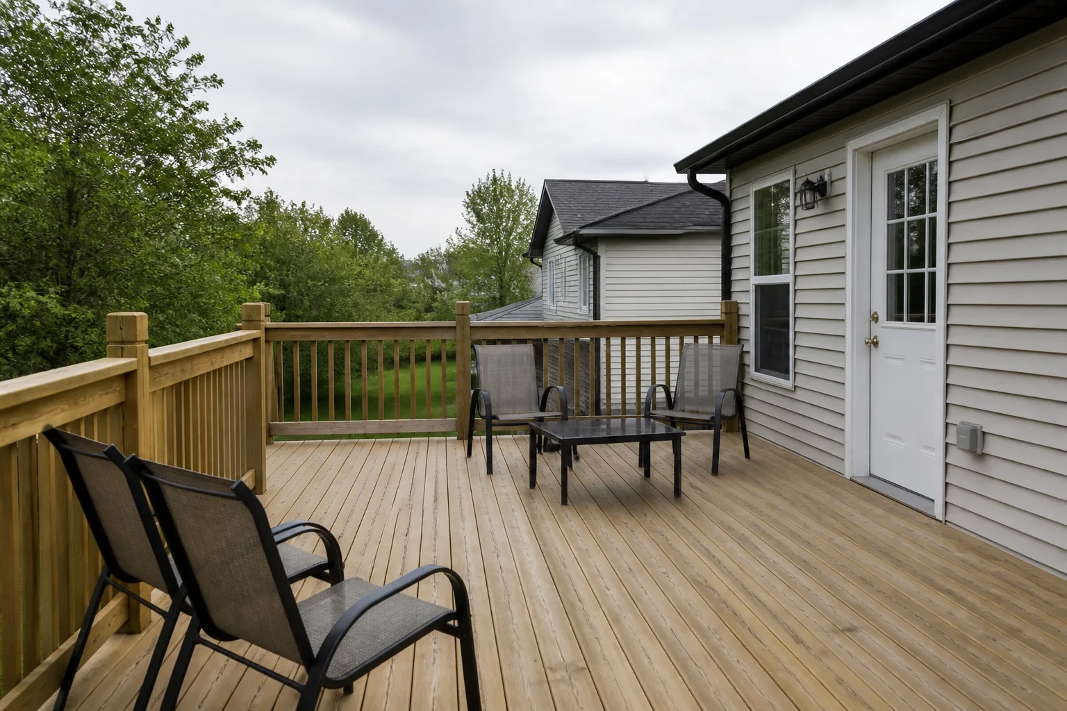 Deck and railing at a northeast Indiana rental home