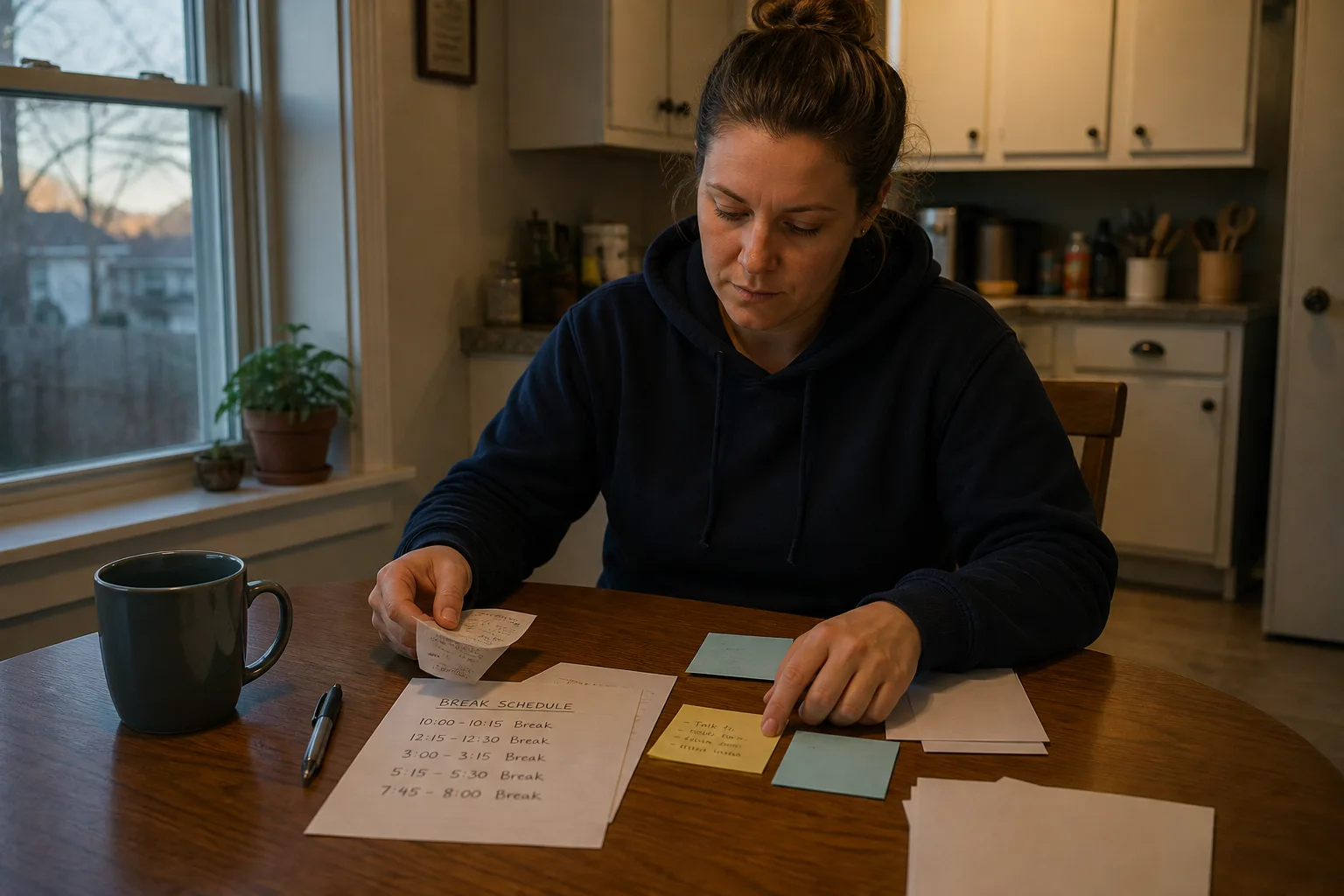 Indiana worker organizing records about a lunch-break injury