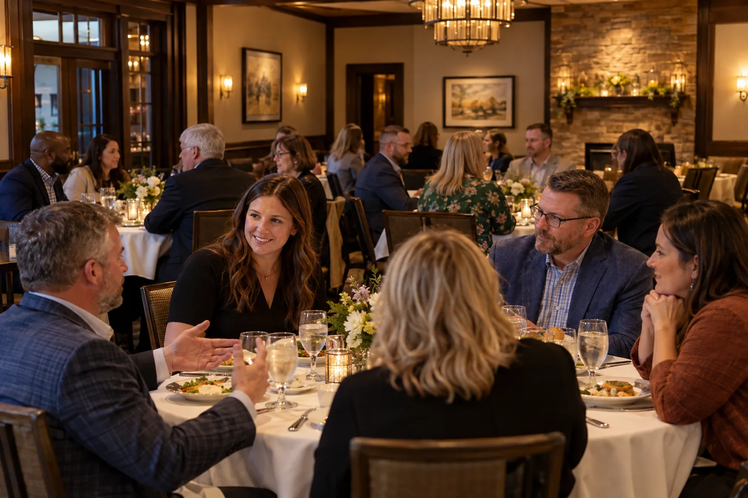 Coworkers attending a company dinner in Fort Wayne