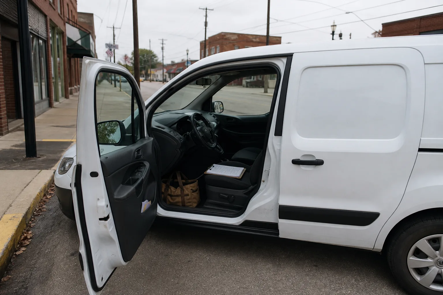 Work-route records inside a delivery vehicle in northeast Indiana