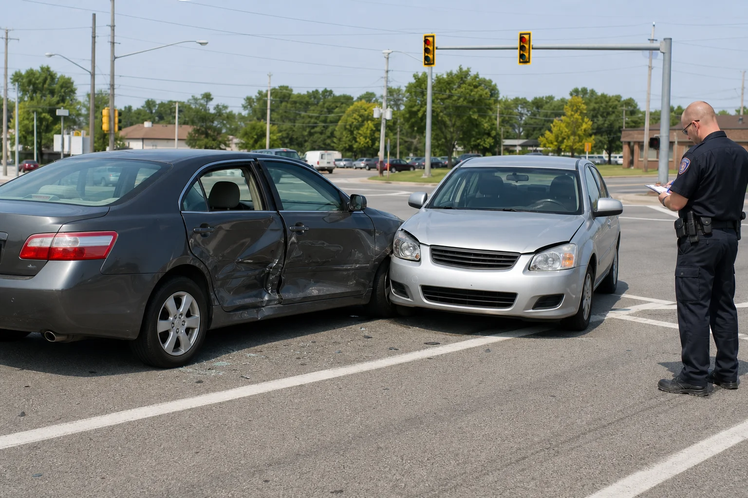 Crash investigator comparing two drivers' vehicles for an Indiana passenger claim