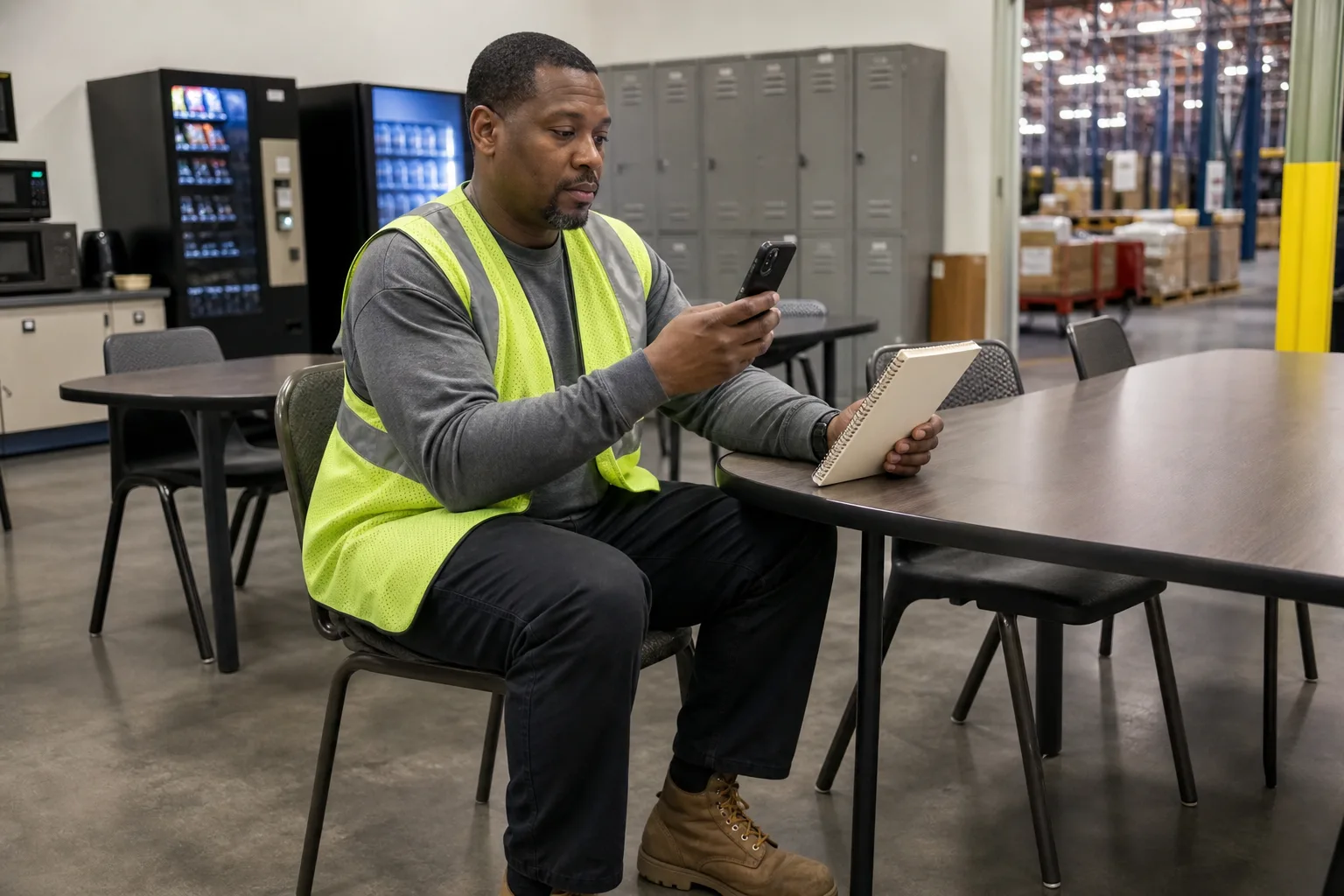 Temporary worker documenting a report by phone after an incident at an Indiana job site