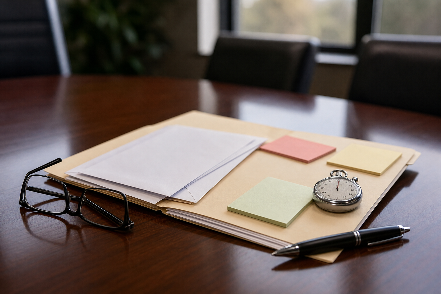 Stopwatch and correspondence file documenting insurance claim delay