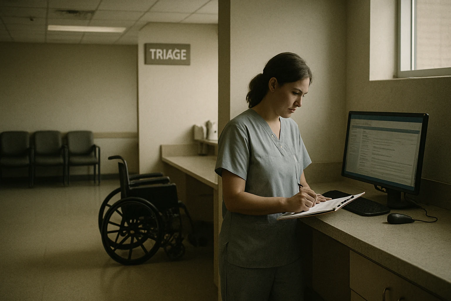 An emergency department triage station at a Fort Wayne hospital where crash victims are evaluated