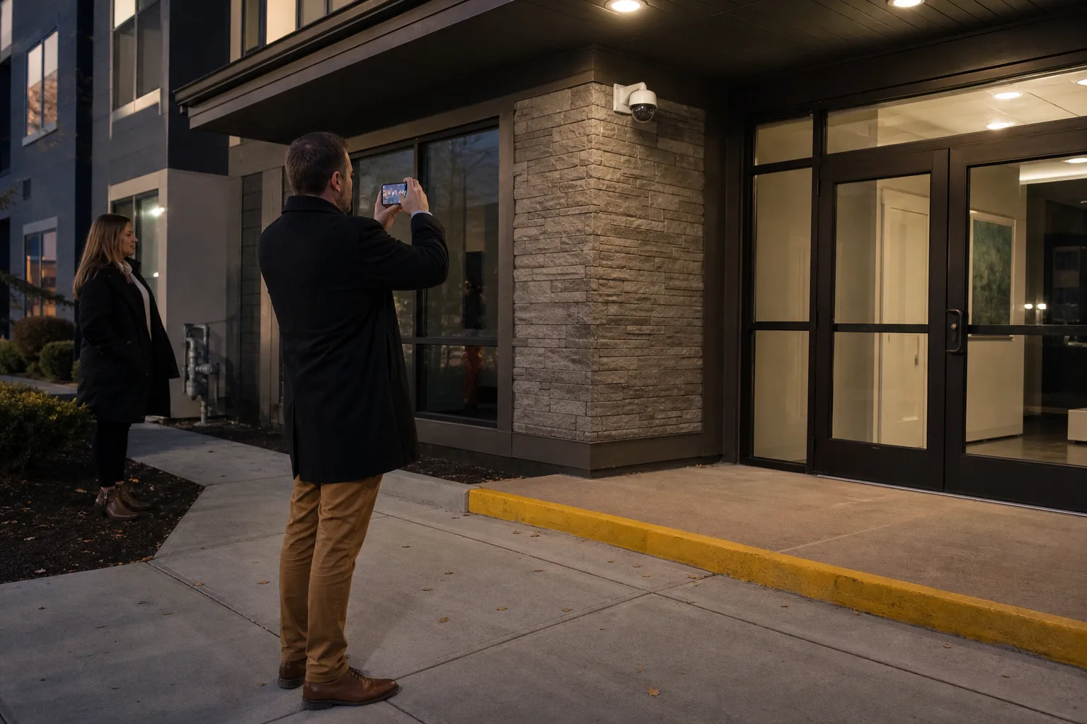 Property entrance lighting and security-camera conditions being documented in Fort Wayne