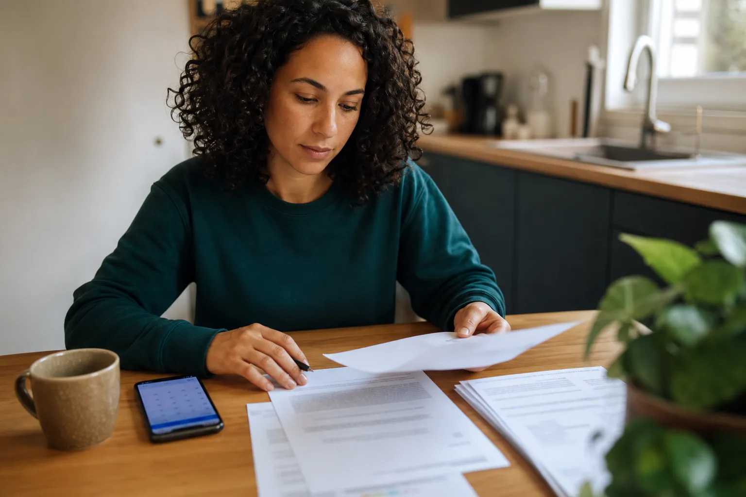 A person reviewing crash paperwork and a calendar of deadlines at home