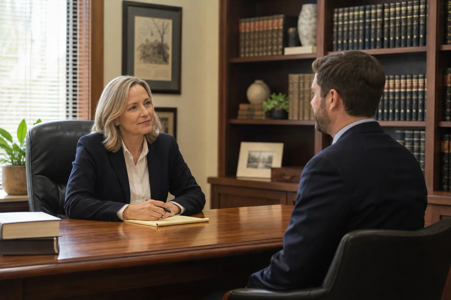 An attorney meeting with a client to discuss a car accident injury claim